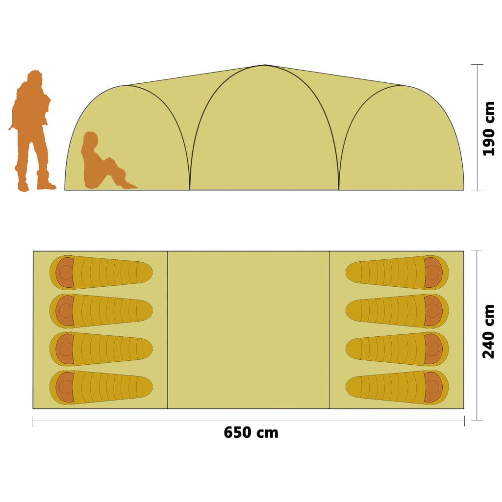 vidaXL Cort camping tip iglu, 8 persoane, albastru, 650x240x190 cm