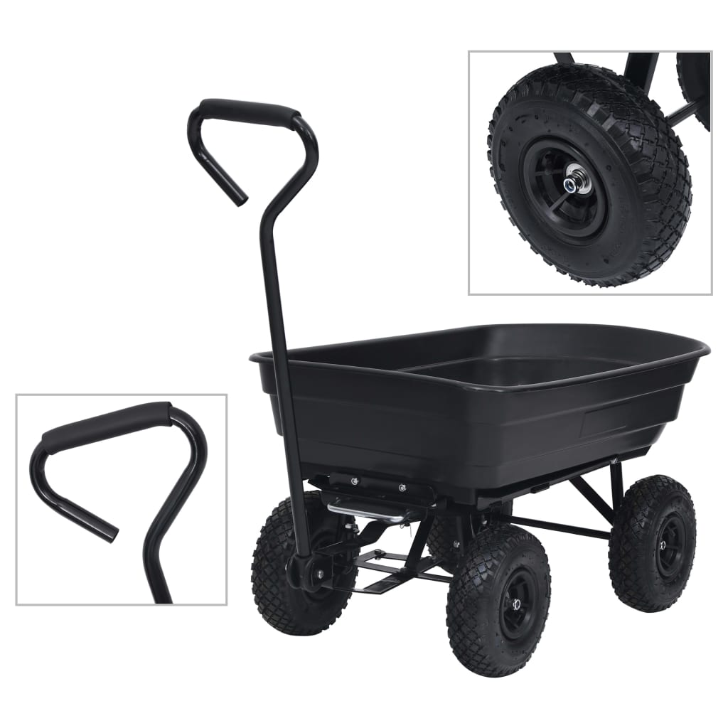 vidaXL Cărucior manual de grădină basculabil, negru, 300 kg, 75 L vidaXL Cărucior manual de grădină basculabil, negru, 300 kg, 75 L