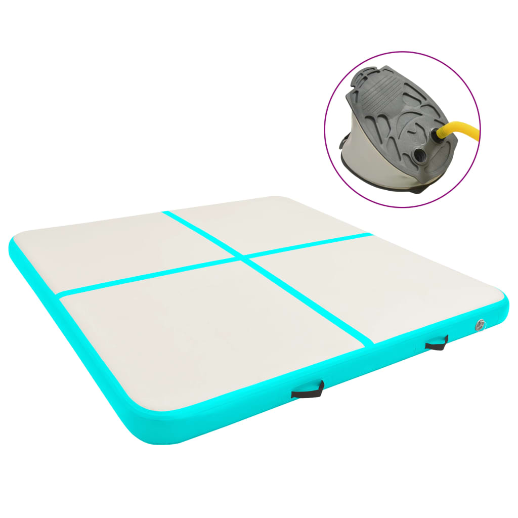 vidaXL Saltea gimnastică gonflabilă cu pompă verde 200x200x10 cm PVC vidaXL Saltea gimnastică gonflabilă cu pompă verde 200x200x10 cm PVC