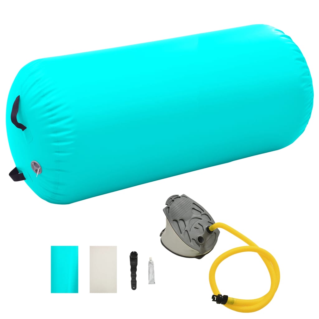 vidaXL Rulou de gimnastică gonflabil cu pompă, verde, 120 x 75 cm, PVC vidaXL Rulou de gimnastică gonflabil cu pompă, verde, 120 x 75 cm, PVC