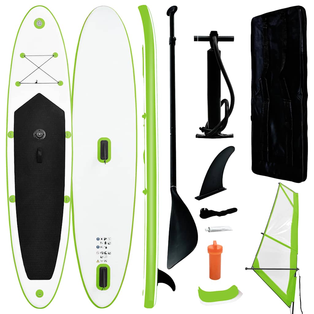 vidaXL Set de placă SUP gonflabilă cu velă, verde și alb vidaXL Set de placă SUP gonflabilă cu velă, verde și alb