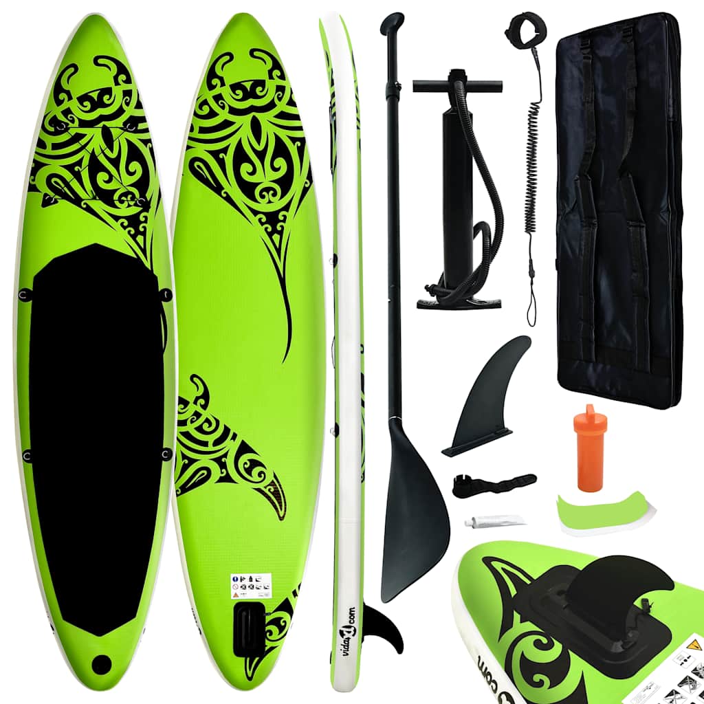 vidaXL Set de placă SUP gonflabilă, verde, 366x76x15 cm vidaXL Set de placă SUP gonflabilă, verde, 366x76x15 cm