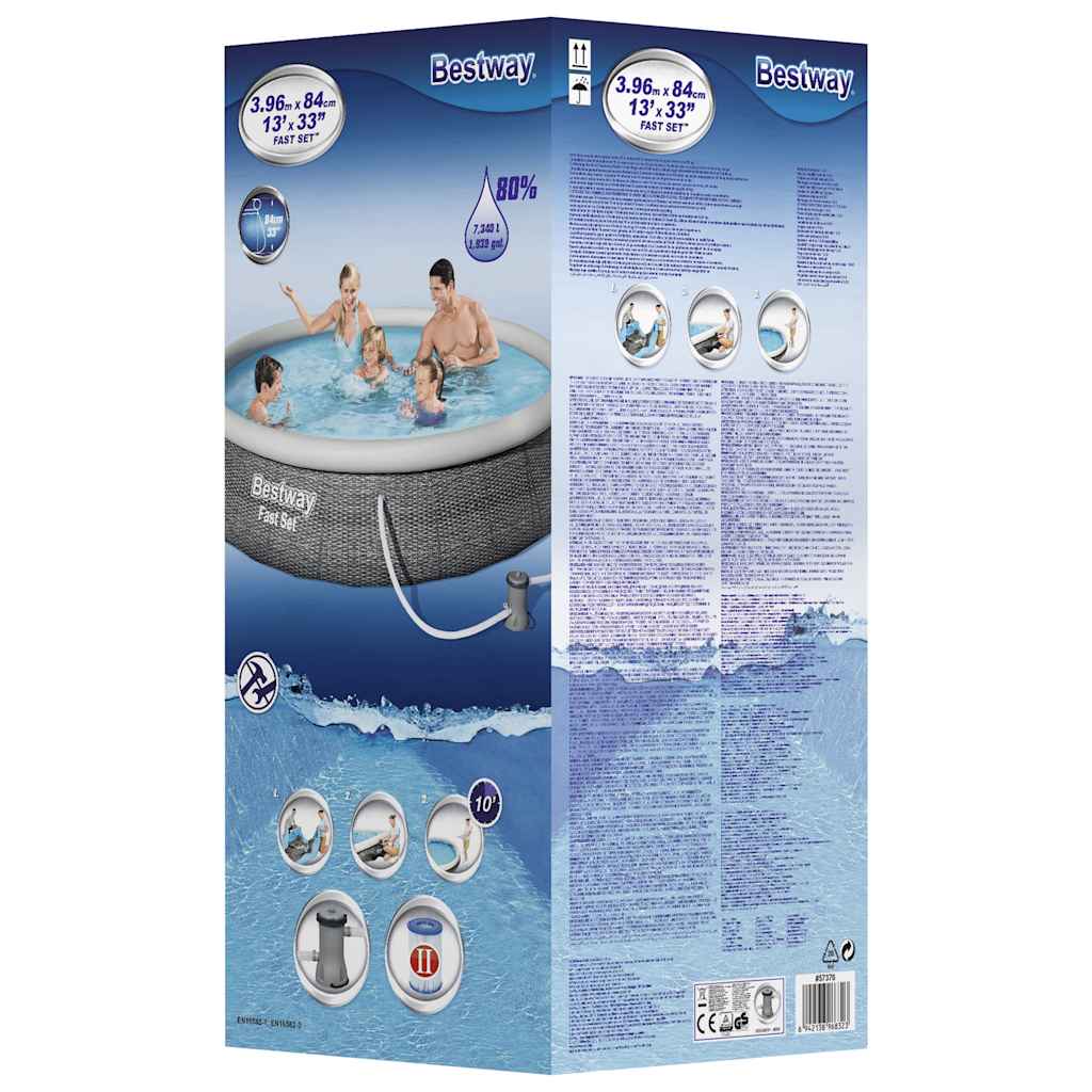 Bestway Set piscină gonflabilă Fast Set, cu pompă, 396 x 84 cm