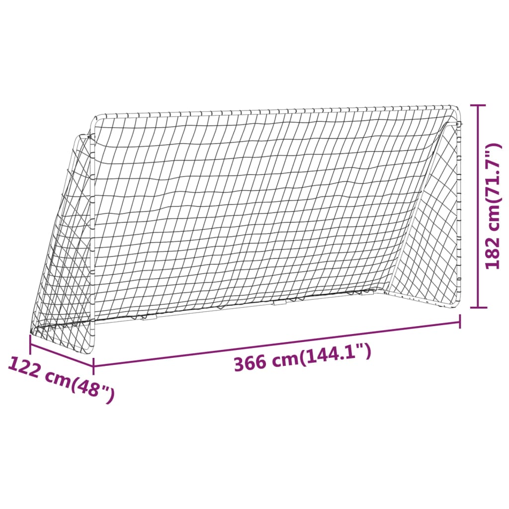 vidaXL Poartă de fotbal cu plasă, alb, 366x122x182 cm, oțel vidaXL Poartă de fotbal cu plasă, alb, 366x122x182 cm, oțel