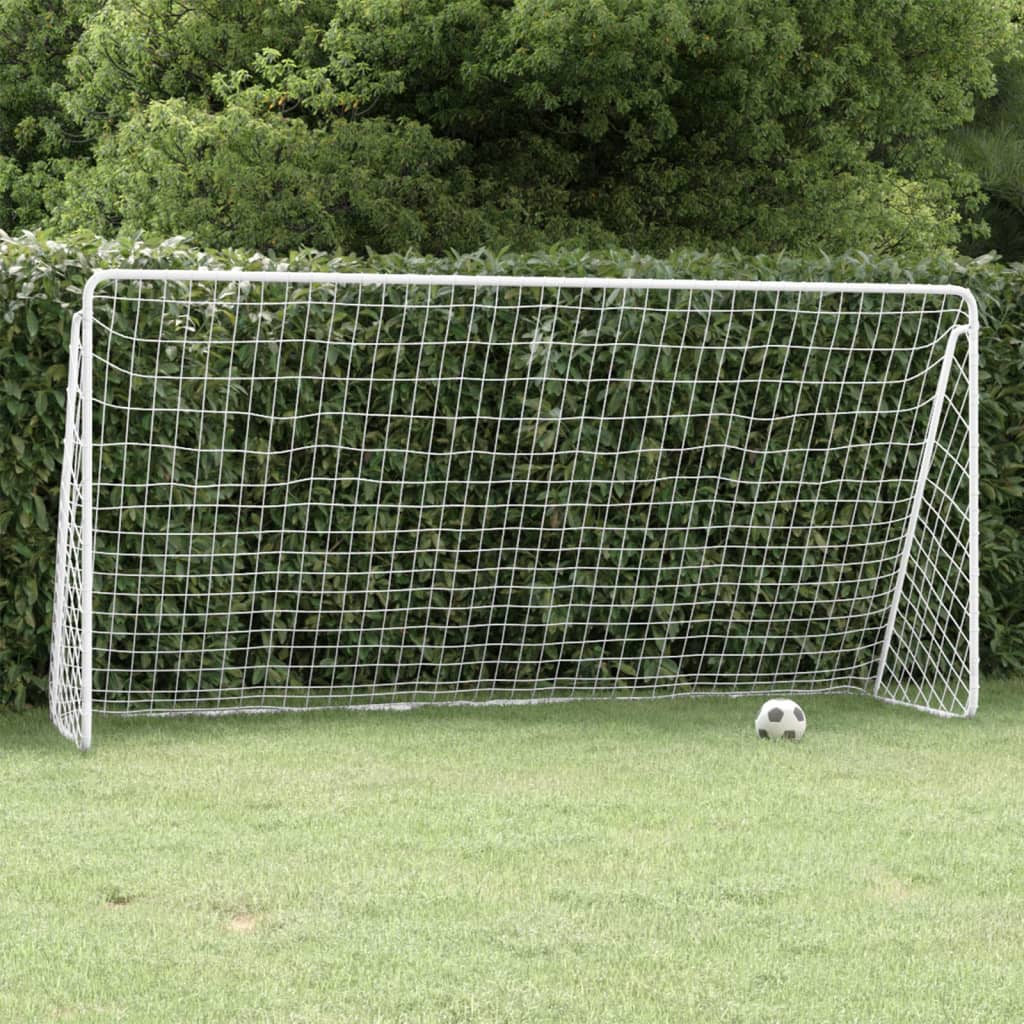 vidaXL Poartă de fotbal cu plasă, alb, 366x122x182 cm, oțel vidaXL Poartă de fotbal cu plasă, alb, 366x122x182 cm, oțel