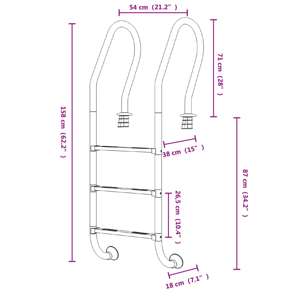 vidaXL Scară de piscină, 54x38x158 cm, oțel inoxidabil 304 vidaXL Scară de piscină, 54x38x158 cm, oțel inoxidabil 304