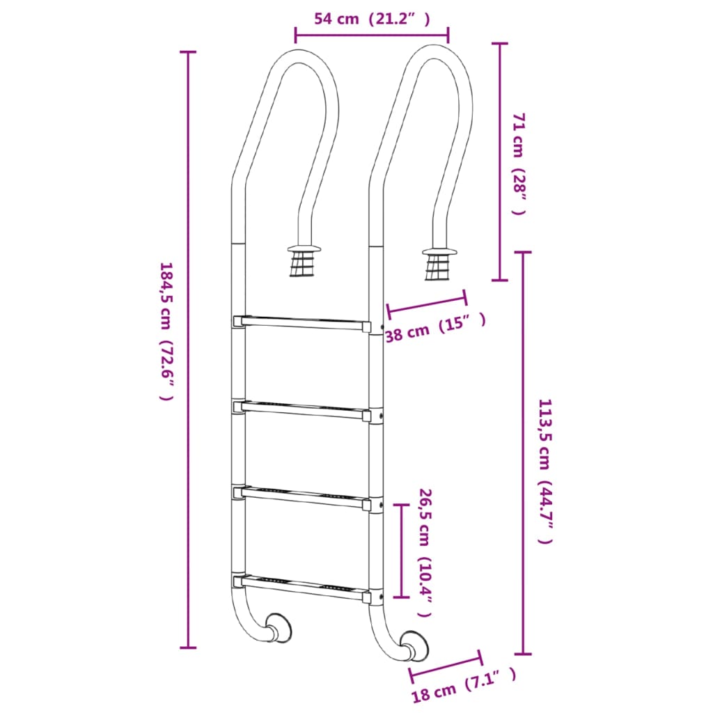 vidaXL Scară de piscină, 54x38x184,5 cm, oțel inoxidabil 304 vidaXL Scară de piscină, 54x38x184,5 cm, oțel inoxidabil 304