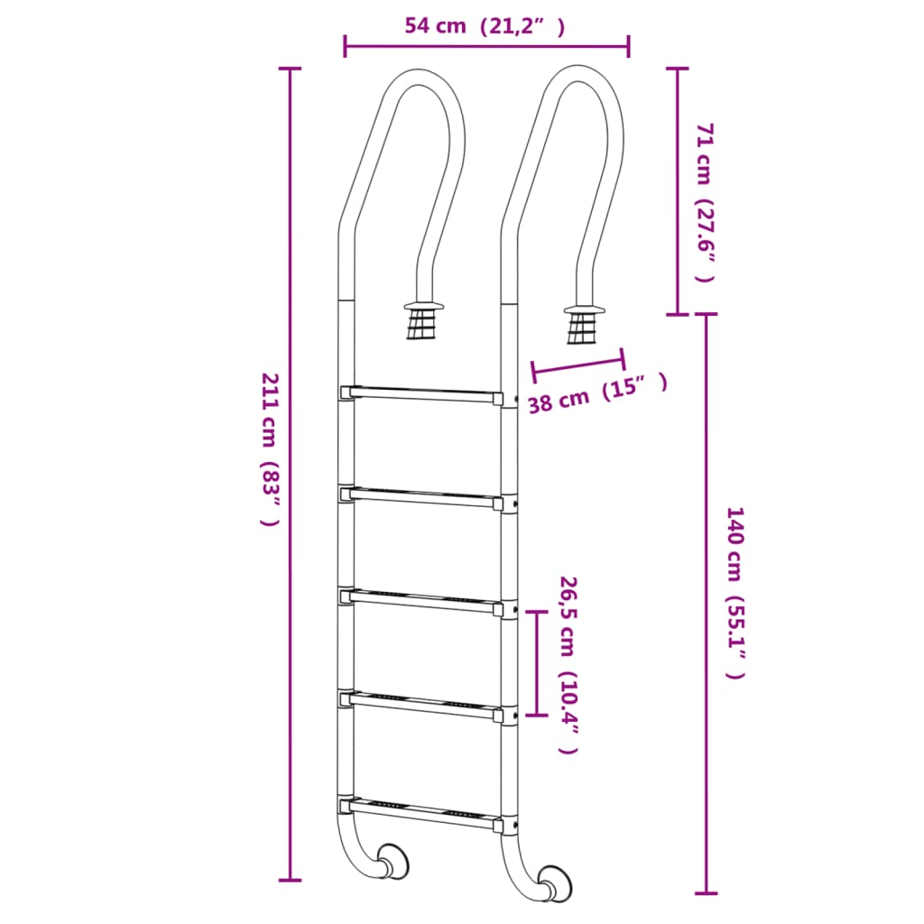 vidaXL Scară de piscină, 54x38x211 cm, oțel inoxidabil 304 vidaXL Scară de piscină, 54x38x211 cm, oțel inoxidabil 304