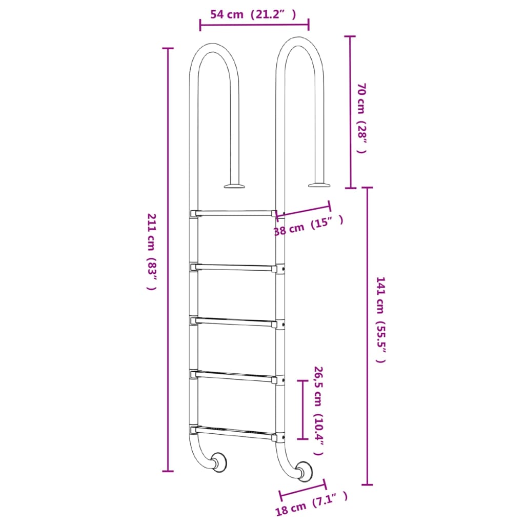 vidaXL Scară de piscină, 54x38x211 cm, oțel inoxidabil 304 vidaXL Scară de piscină, 54x38x211 cm, oțel inoxidabil 304