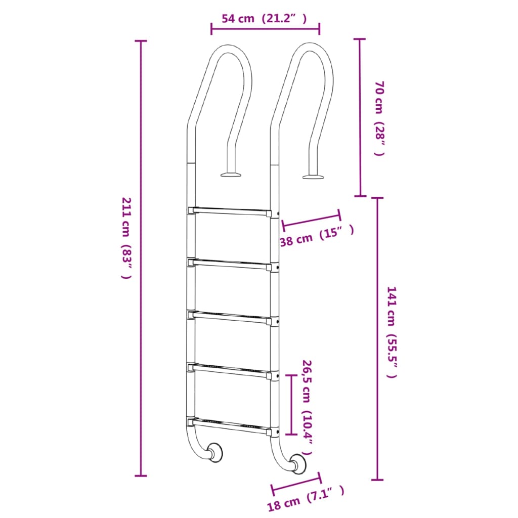 vidaXL Scară de piscină, 54x38x211 cm, oțel inoxidabil 304 vidaXL Scară de piscină, 54x38x211 cm, oțel inoxidabil 304