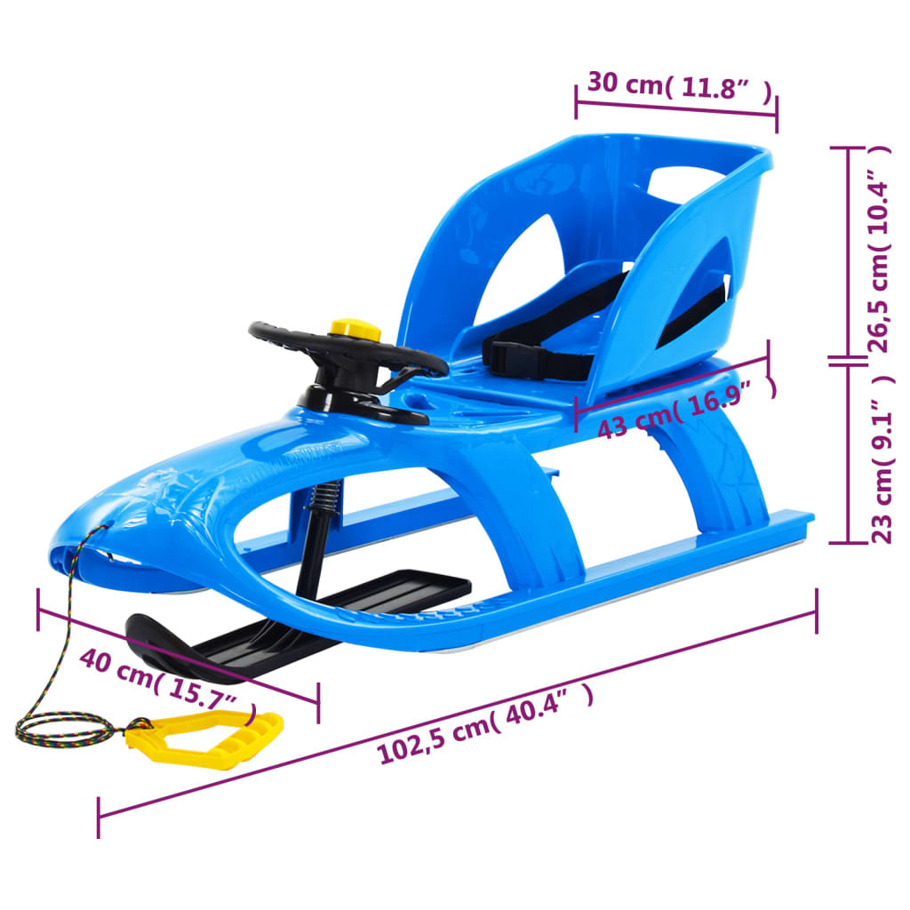 vidaXL Sanie cu scaun și volan, albastru, 102,5x40x23cm, polipropilenă