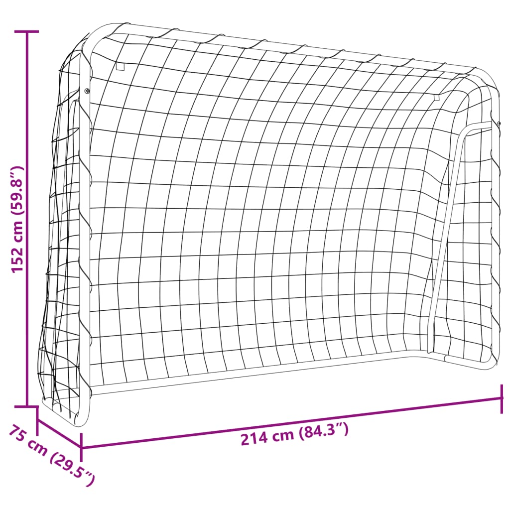 vidaXL Poartă de fotbal cu plasă, alb, 214x75x152 cm, oțel/poliester vidaXL Poartă de fotbal cu plasă, alb, 214x75x152 cm, oțel/poliester