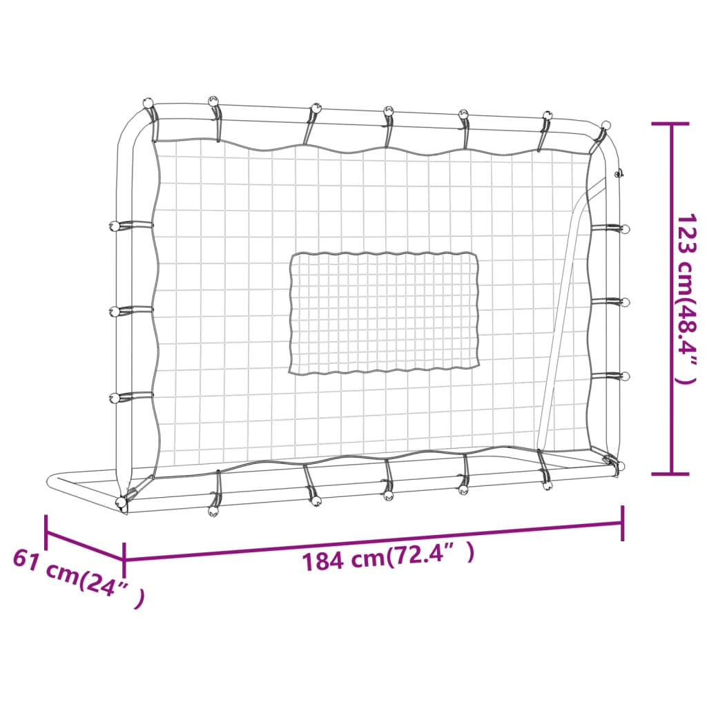 vidaXL Plasă de ricoșeu fotbal alb și negru, 184x61x123 cm, oțel și PE vidaXL Plasă de ricoșeu fotbal alb și negru, 184x61x123 cm, oțel și PE