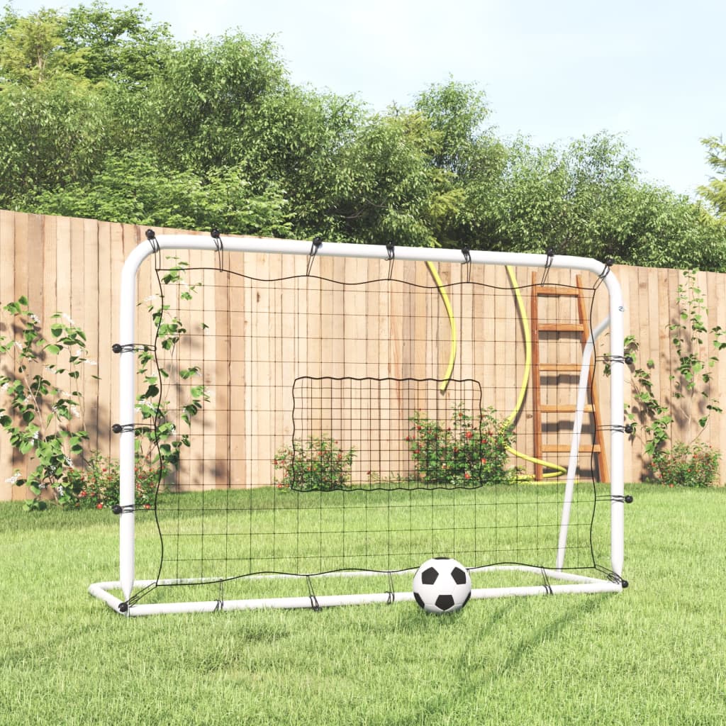 vidaXL Plasă de ricoșeu fotbal alb și negru, 184x61x123 cm, oțel și PE vidaXL Plasă de ricoșeu fotbal alb și negru, 184x61x123 cm, oțel și PE