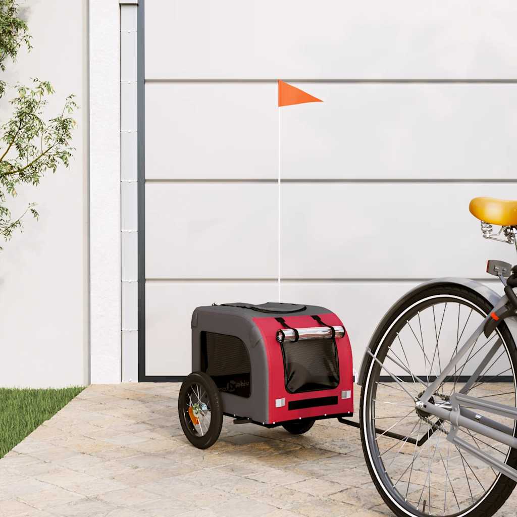 vidaXL Remorcă bicicletă animale companie, roșu/gri textil oxford/fier vidaXL Remorcă bicicletă animale companie, roșu/gri textil oxford/fier