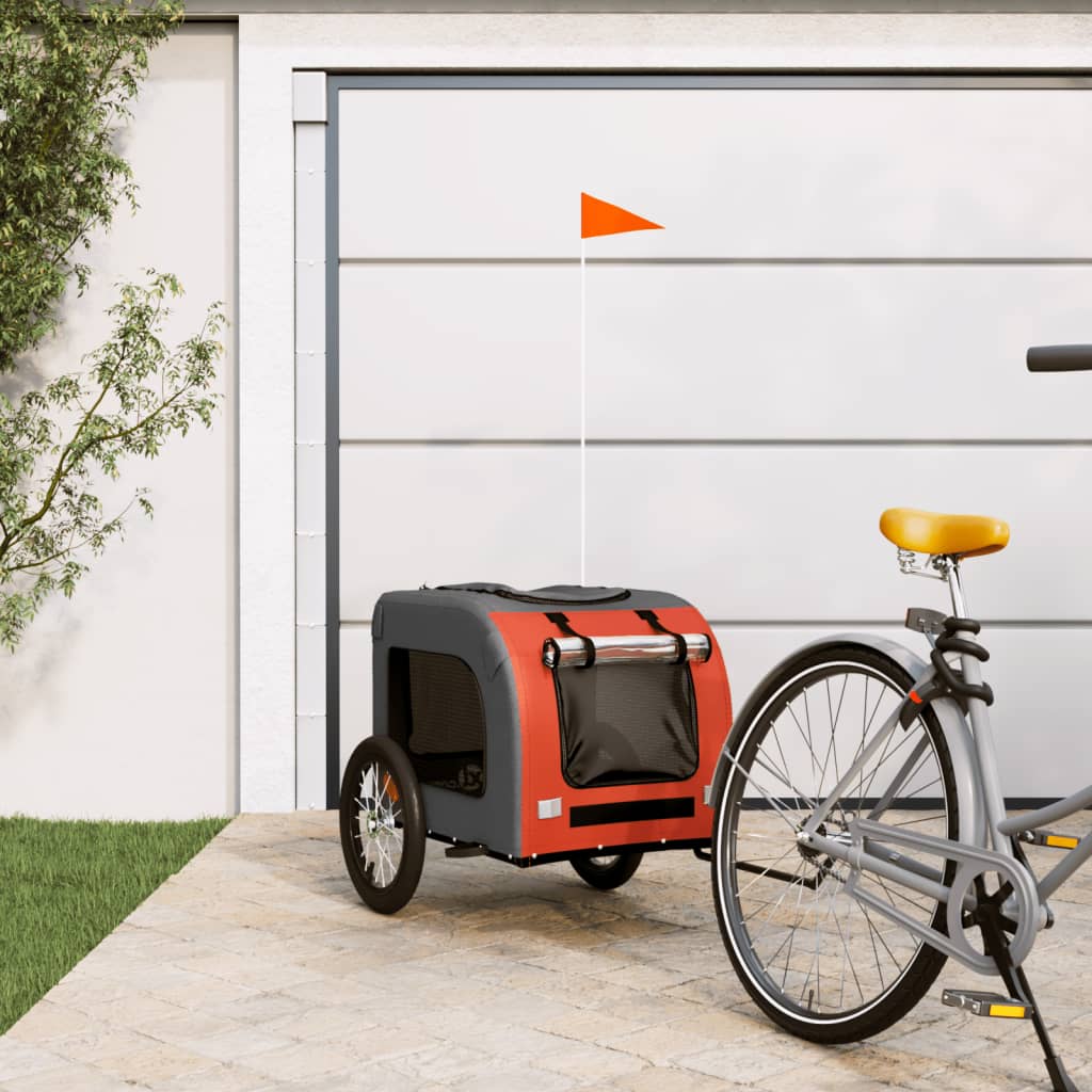 vidaXL Remorcă de bicicletă animale portocaliu/gri, textil oxford/fier vidaXL Remorcă de bicicletă animale portocaliu/gri, textil oxford/fier