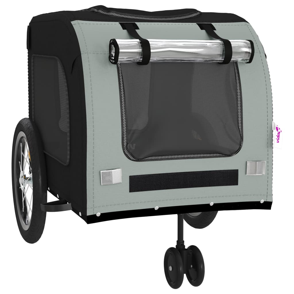 vidaXL Remorcă bicicletă animale companie gri/negru textil oxford/fier vidaXL Remorcă bicicletă animale companie gri/negru textil oxford/fier