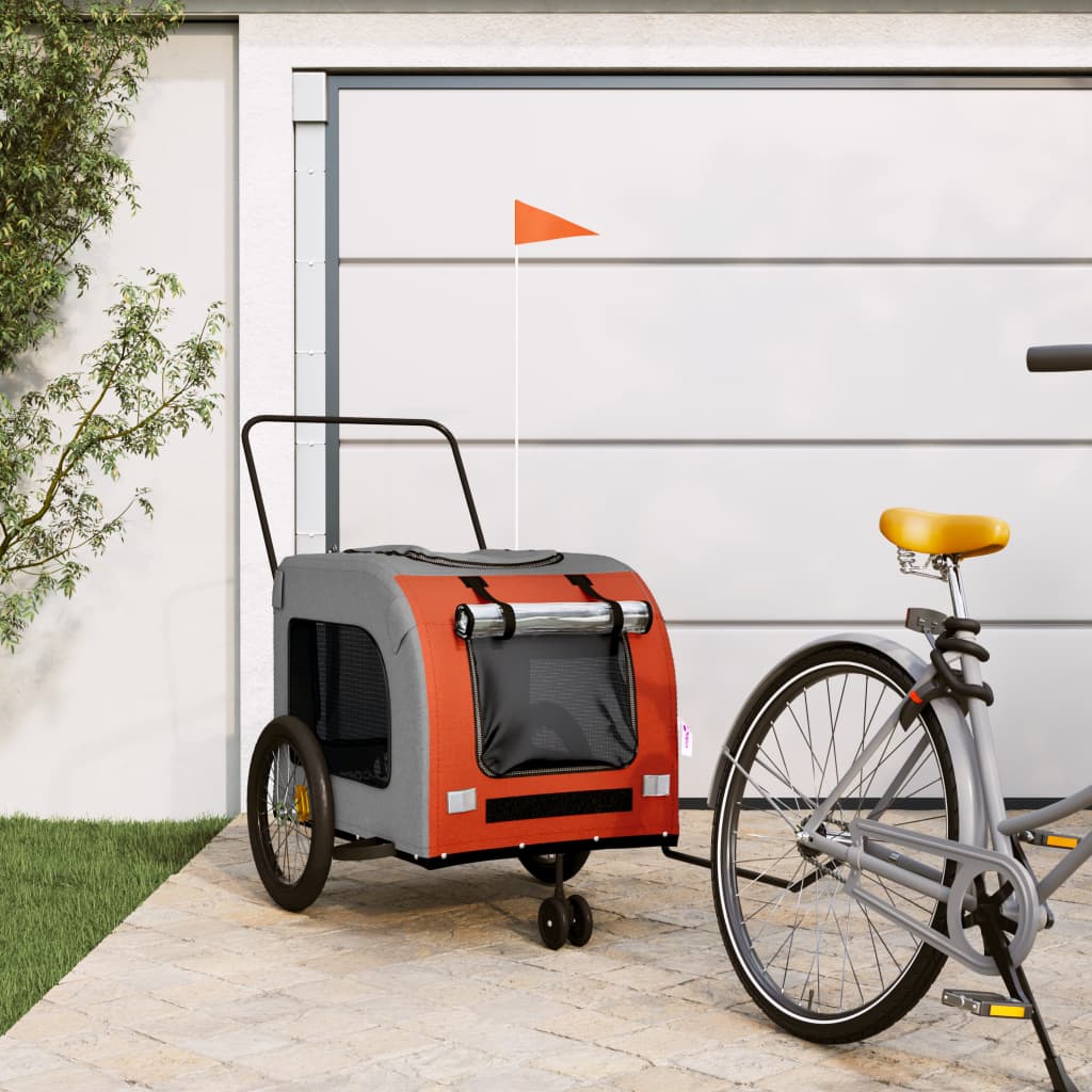 vidaXL Remorcă de bicicletă animale portocaliu/gri, textil oxford/fier vidaXL Remorcă de bicicletă animale portocaliu/gri, textil oxford/fier