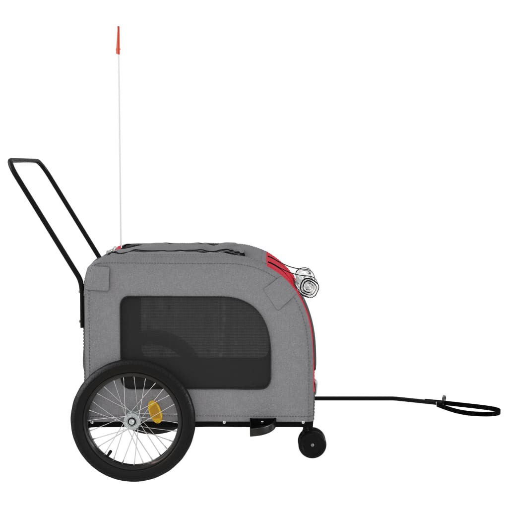 vidaXL Remorcă bicicletă animale companie, roșu/gri textil oxford/fier vidaXL Remorcă bicicletă animale companie, roșu/gri textil oxford/fier