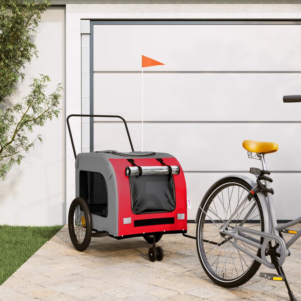 vidaXL Remorcă bicicletă animale companie, roșu/gri textil oxford/fier vidaXL Remorcă bicicletă animale companie, roșu/gri textil oxford/fier