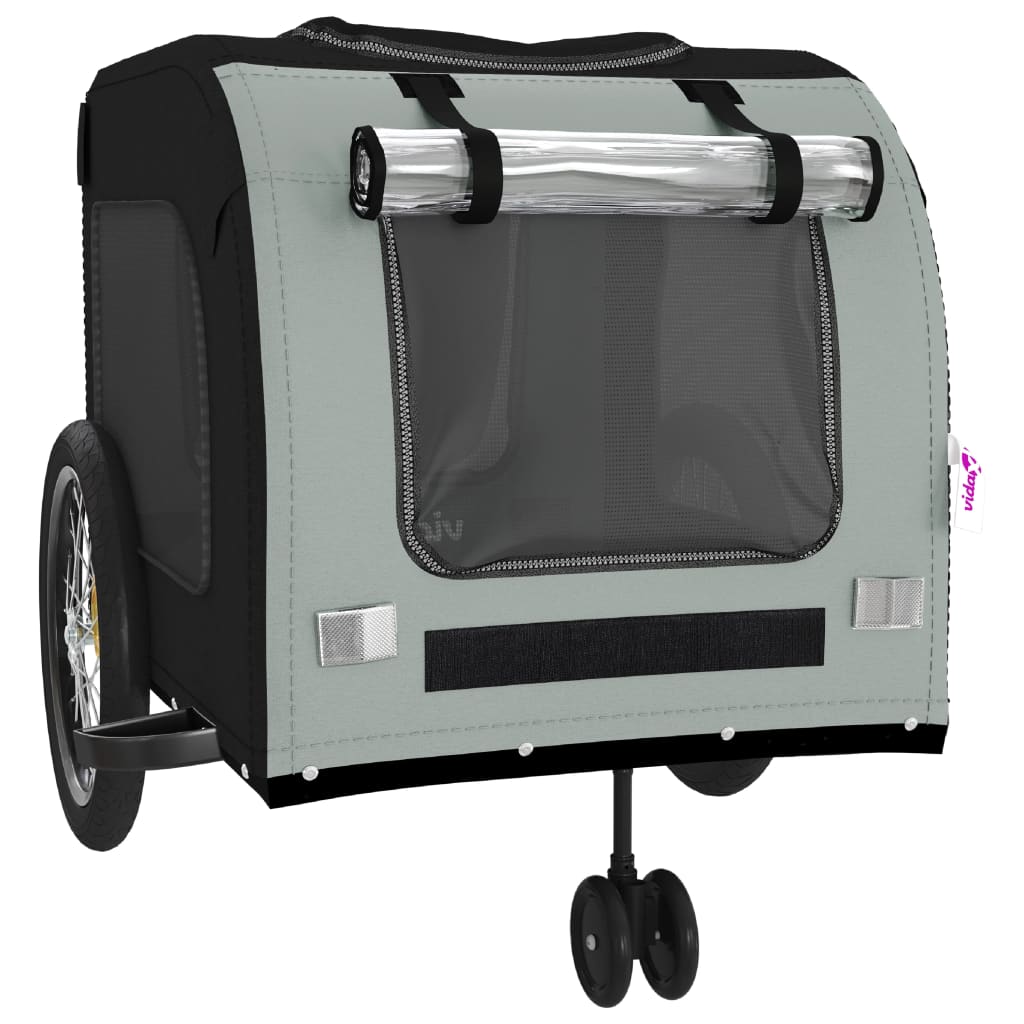 vidaXL Remorcă bicicletă animale companie gri/negru textil oxford/fier vidaXL Remorcă bicicletă animale companie gri/negru textil oxford/fier