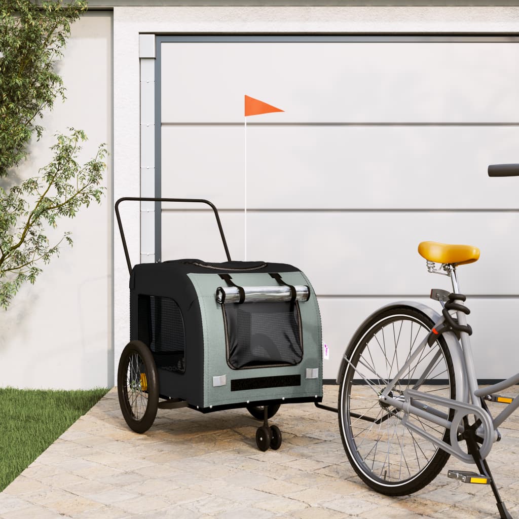 vidaXL Remorcă bicicletă animale companie gri/negru textil oxford/fier vidaXL Remorcă bicicletă animale companie gri/negru textil oxford/fier