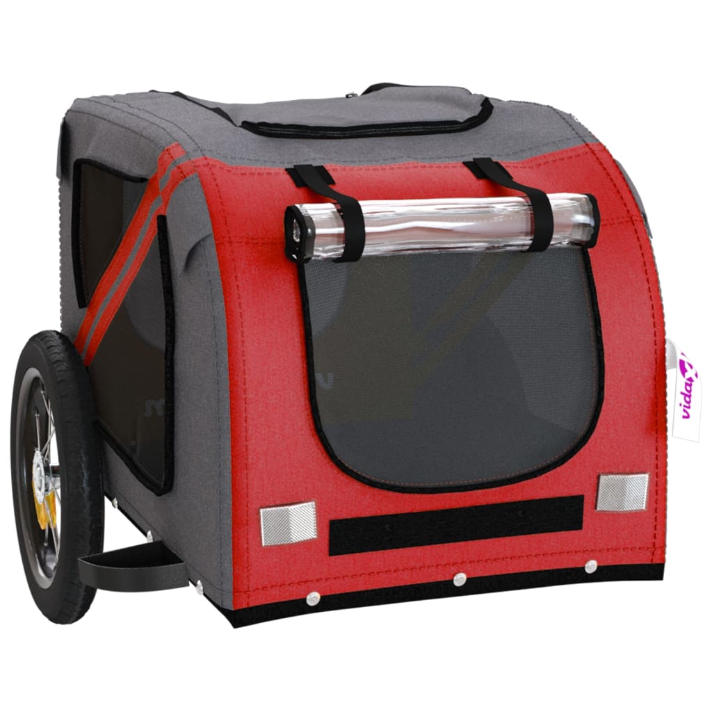 vidaXL Remorcă bicicletă animale companie, roșu/gri textil oxford/fier vidaXL Remorcă bicicletă animale companie, roșu/gri textil oxford/fier