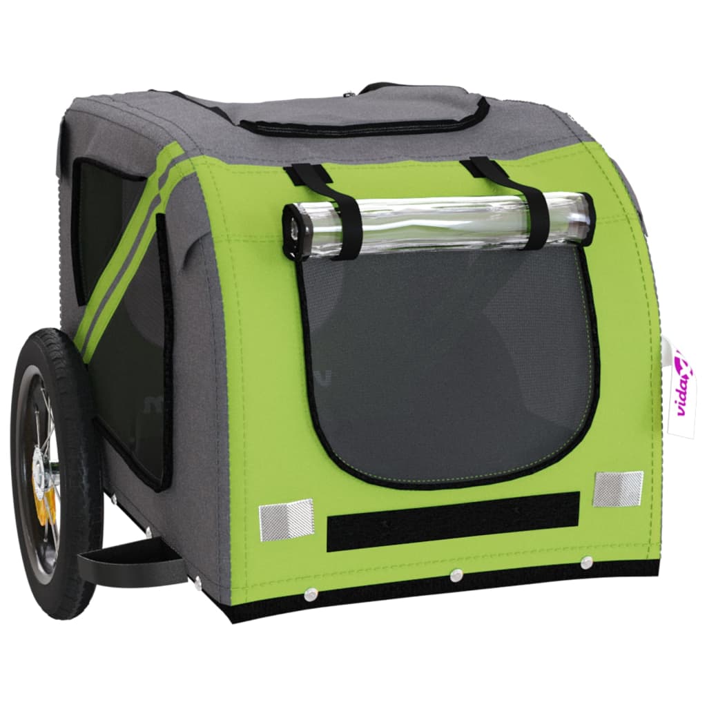 vidaXL Remorcă bicicletă animale companie verde/gri textil oxford/fier vidaXL Remorcă bicicletă animale companie verde/gri textil oxford/fier