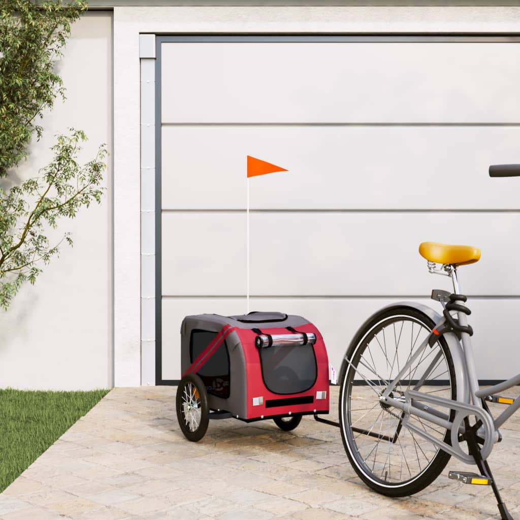vidaXL Remorcă bicicletă animale companie, roșu/gri textil oxford/fier vidaXL Remorcă bicicletă animale companie, roșu/gri textil oxford/fier