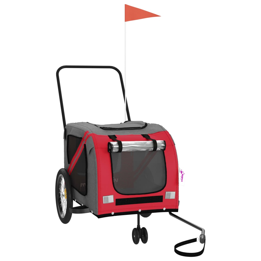 vidaXL Remorcă bicicletă animale companie, roșu/gri textil oxford/fier