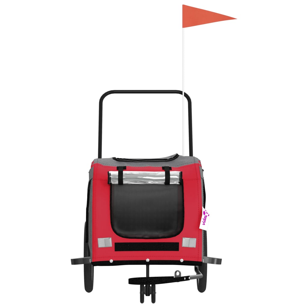 vidaXL Remorcă bicicletă animale companie, roșu/gri textil oxford/fier