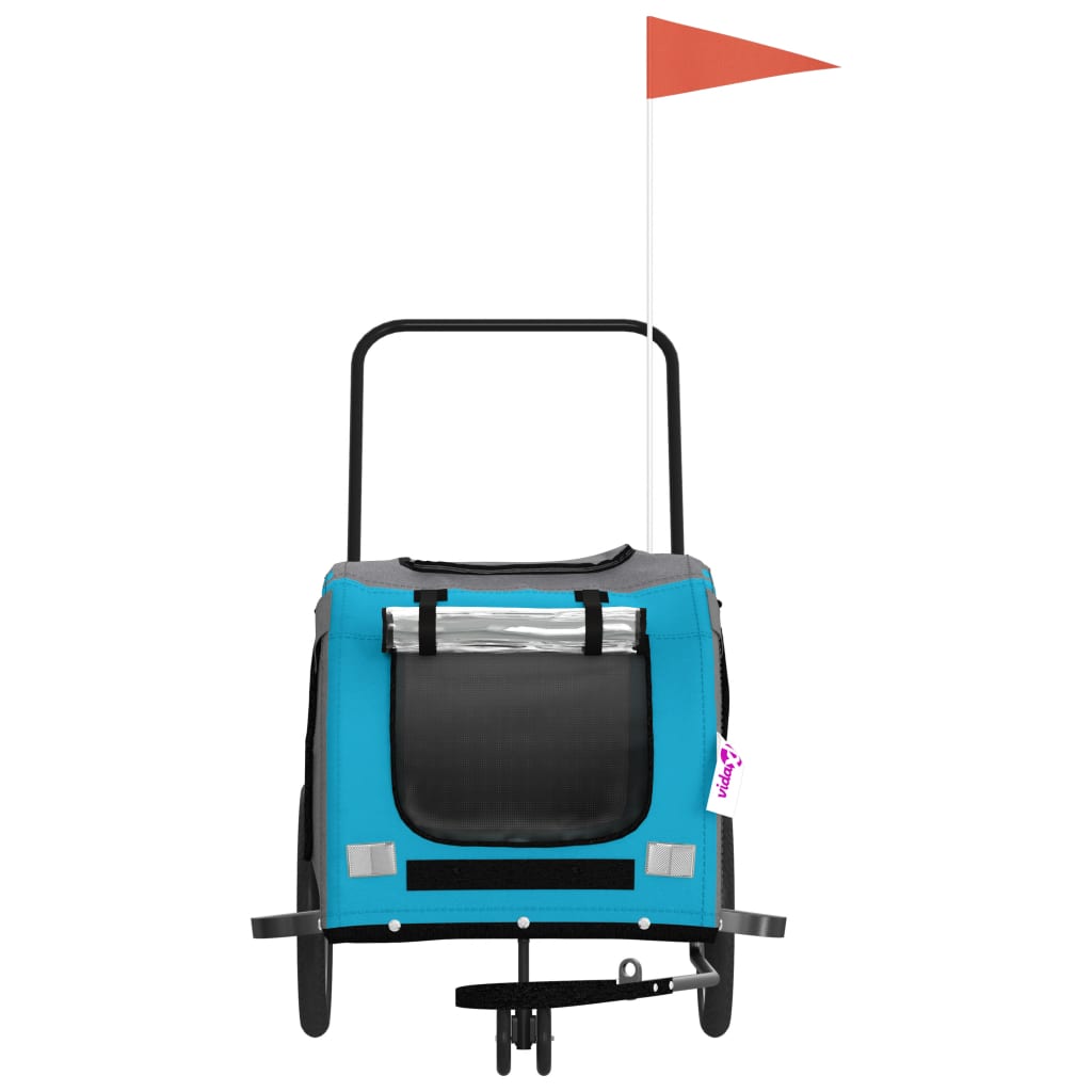 vidaXL Remorcă bicicletă animale companie, albastru/gri, oxford/fier