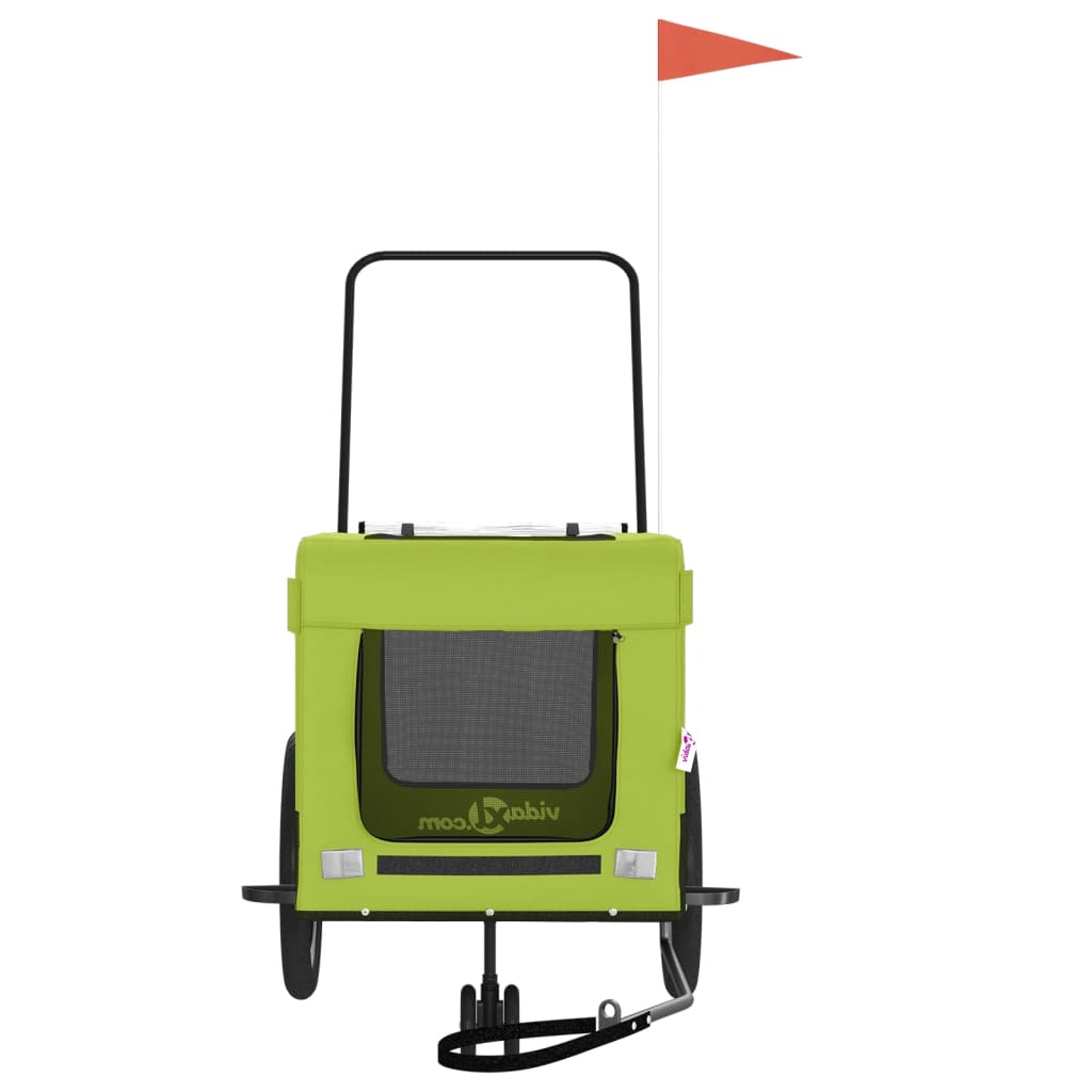 vidaXL Remorcă bicicletă animale companie, verde/negru, oxford/fier