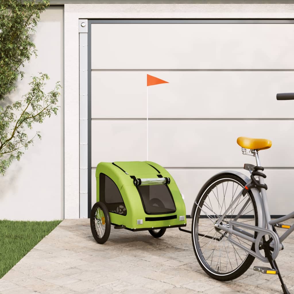 vidaXL Remorcă de bicicletă animale companie, verde textil oxford/fier vidaXL Remorcă de bicicletă animale companie, verde textil oxford/fier