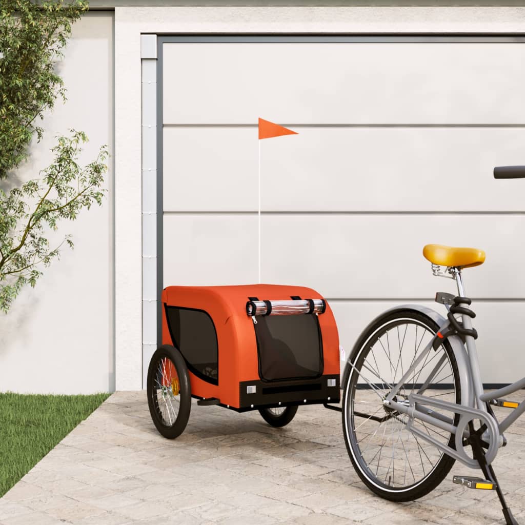 vidaXL Remorcă bicicletă animale companie portocaliu/negru oxford/fier vidaXL Remorcă bicicletă animale companie portocaliu/negru oxford/fier