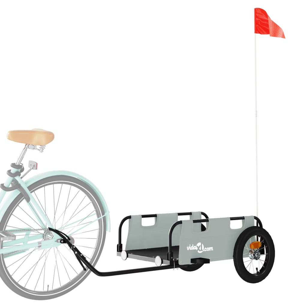 vidaXL Remorcă de bicicletă, gri, textil oxford și fier vidaXL Remorcă de bicicletă, gri, textil oxford și fier