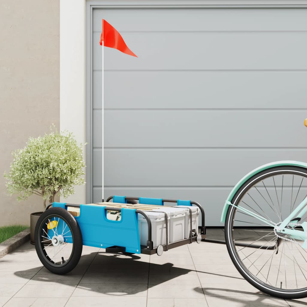 vidaXL Remorcă de bicicletă, albastru, textil oxford și fier vidaXL Remorcă de bicicletă, albastru, textil oxford și fier