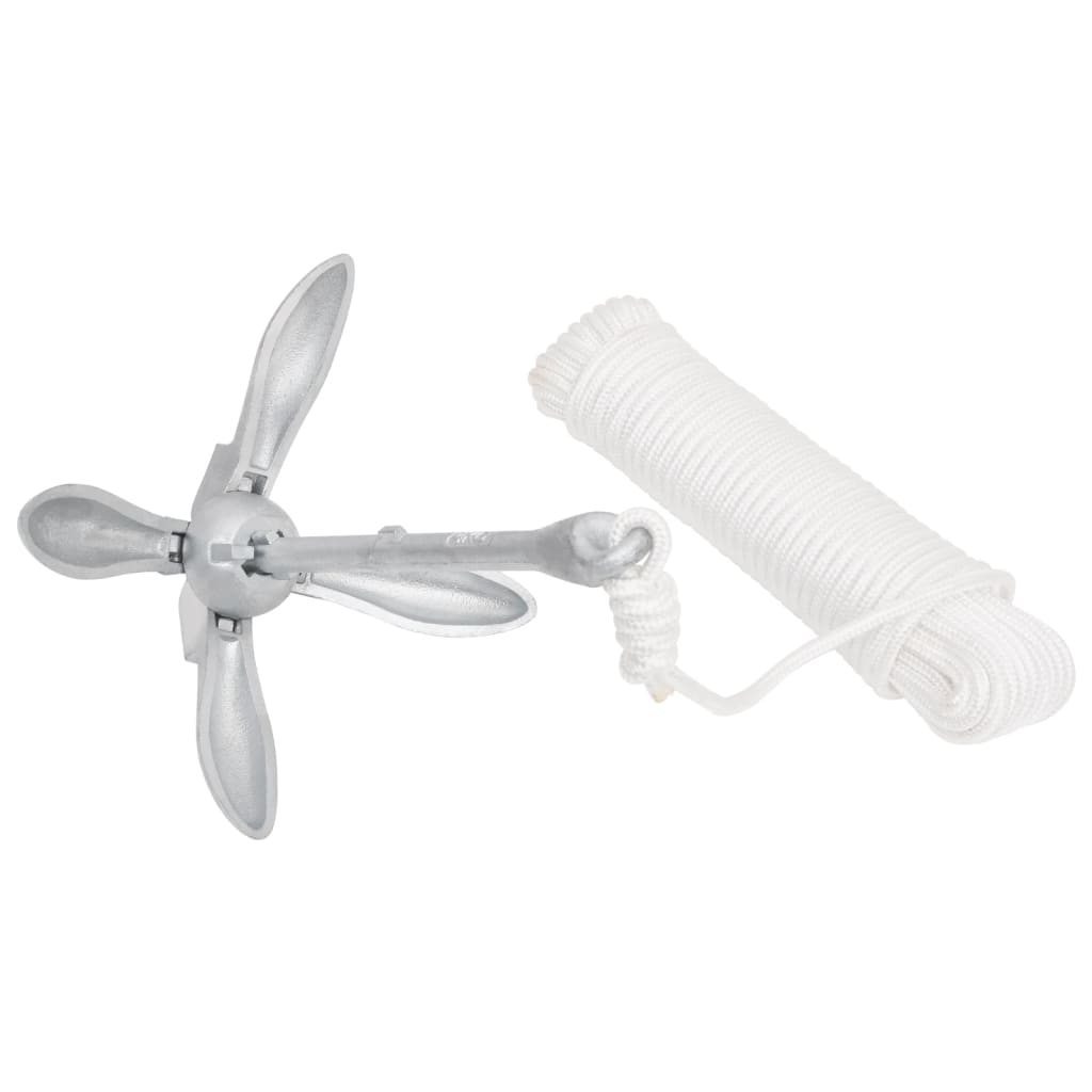 vidaXL Ancoră pliabilă cu funie, 4 kg, fontă galvanizată la cald vidaXL Ancoră pliabilă cu funie, 4 kg, fontă galvanizată la cald