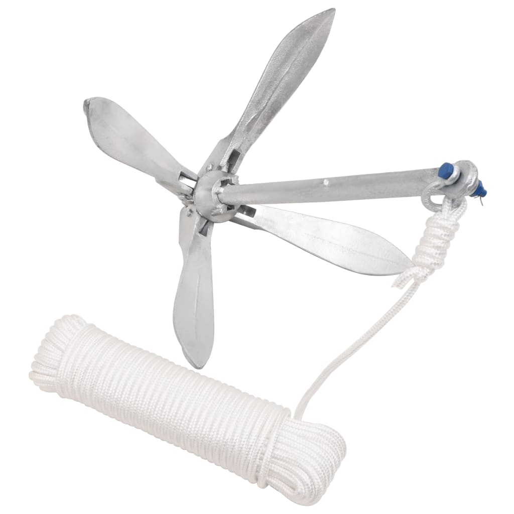 vidaXL Ancoră pliabilă cu funie, 10 kg, fontă galvanizată la cald vidaXL Ancoră pliabilă cu funie, 10 kg, fontă galvanizată la cald
