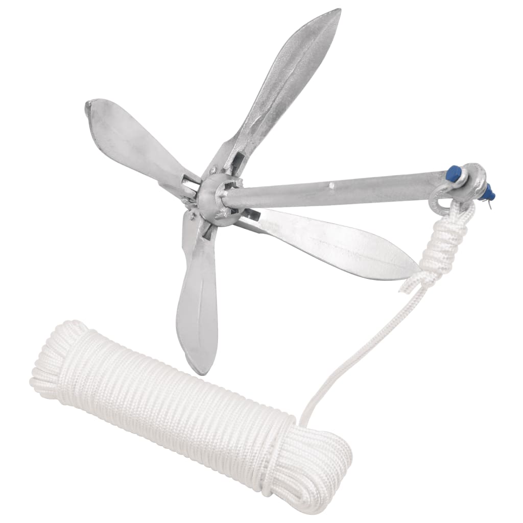 vidaXL Ancoră pliabilă cu funie, 12 kg, fontă galvanizată la cald vidaXL Ancoră pliabilă cu funie, 12 kg, fontă galvanizată la cald