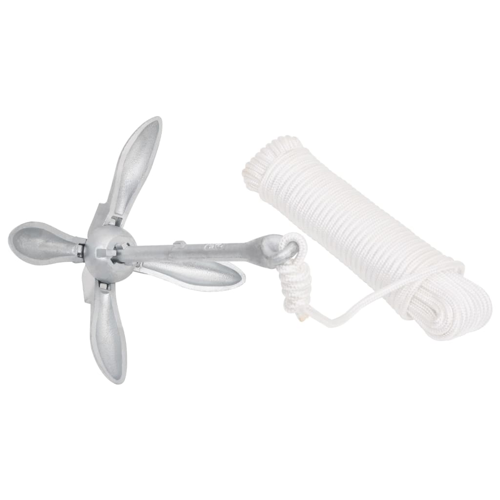 vidaXL Ancoră pliabilă cu funie, argintiu, 2,5 kg, fier maleabil vidaXL Ancoră pliabilă cu funie, argintiu, 2,5 kg, fier maleabil