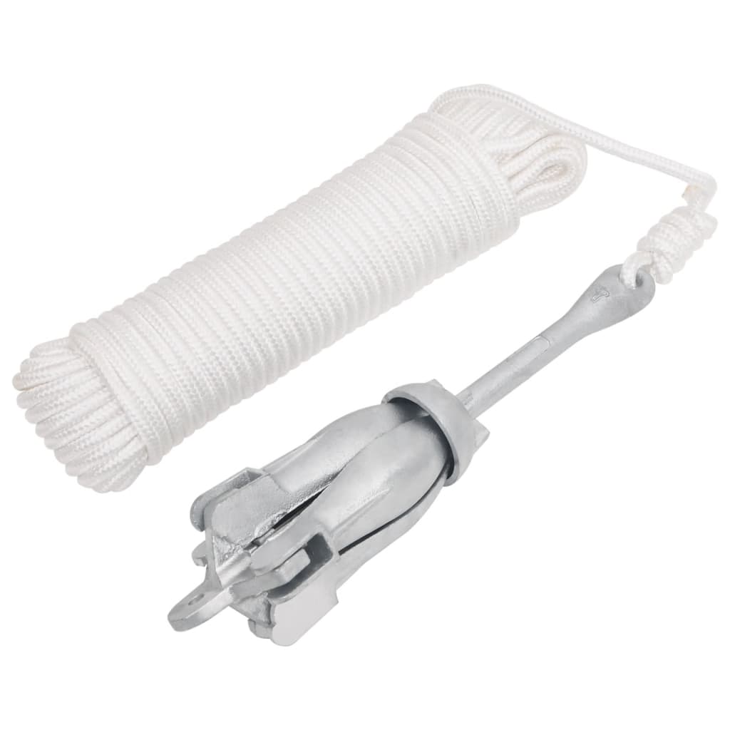 vidaXL Ancoră pliabilă cu funie, argintiu, 2,5 kg, fier maleabil vidaXL Ancoră pliabilă cu funie, argintiu, 2,5 kg, fier maleabil