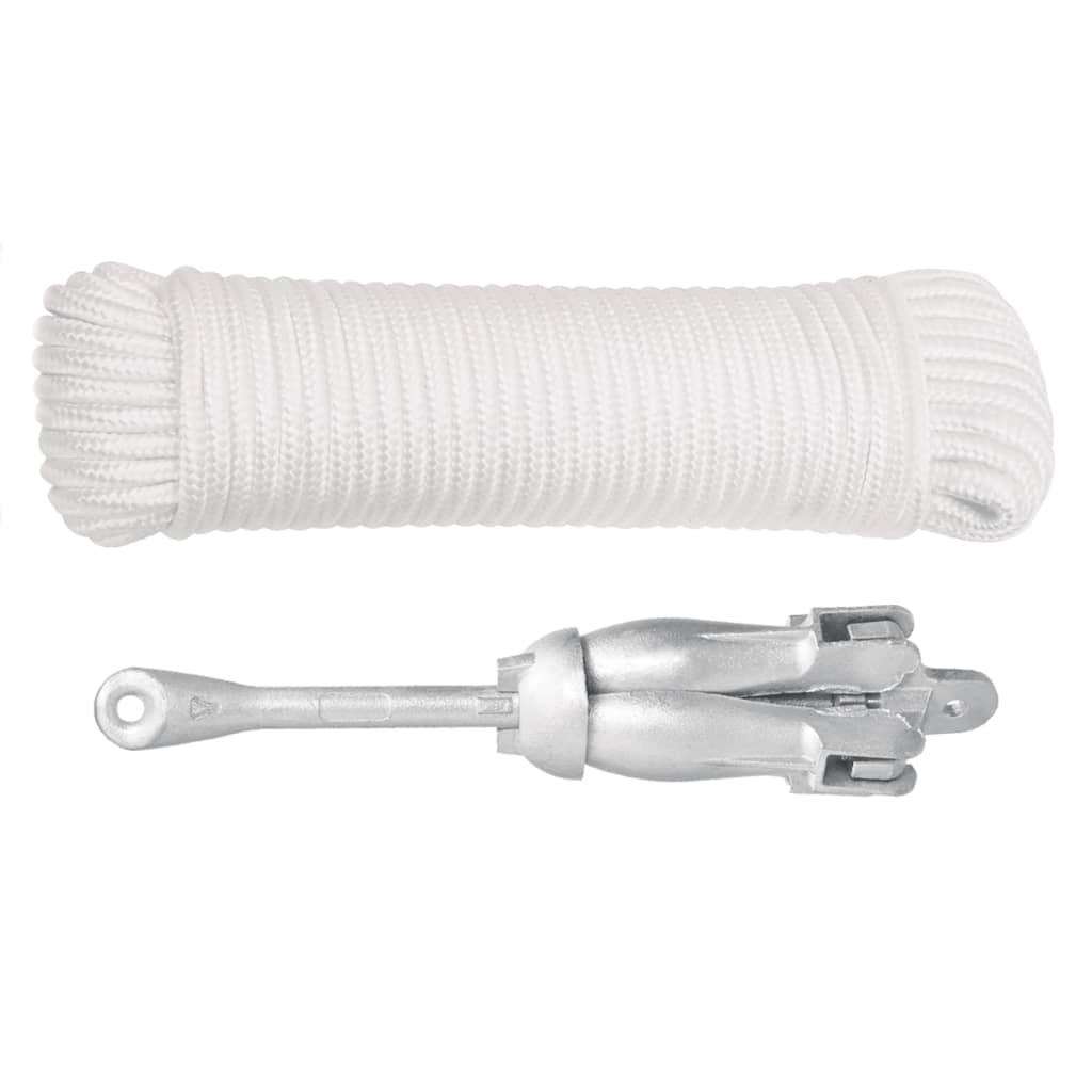 vidaXL Ancoră pliabilă cu funie, argintiu, 3,2 kg, fier maleabil vidaXL Ancoră pliabilă cu funie, argintiu, 3,2 kg, fier maleabil