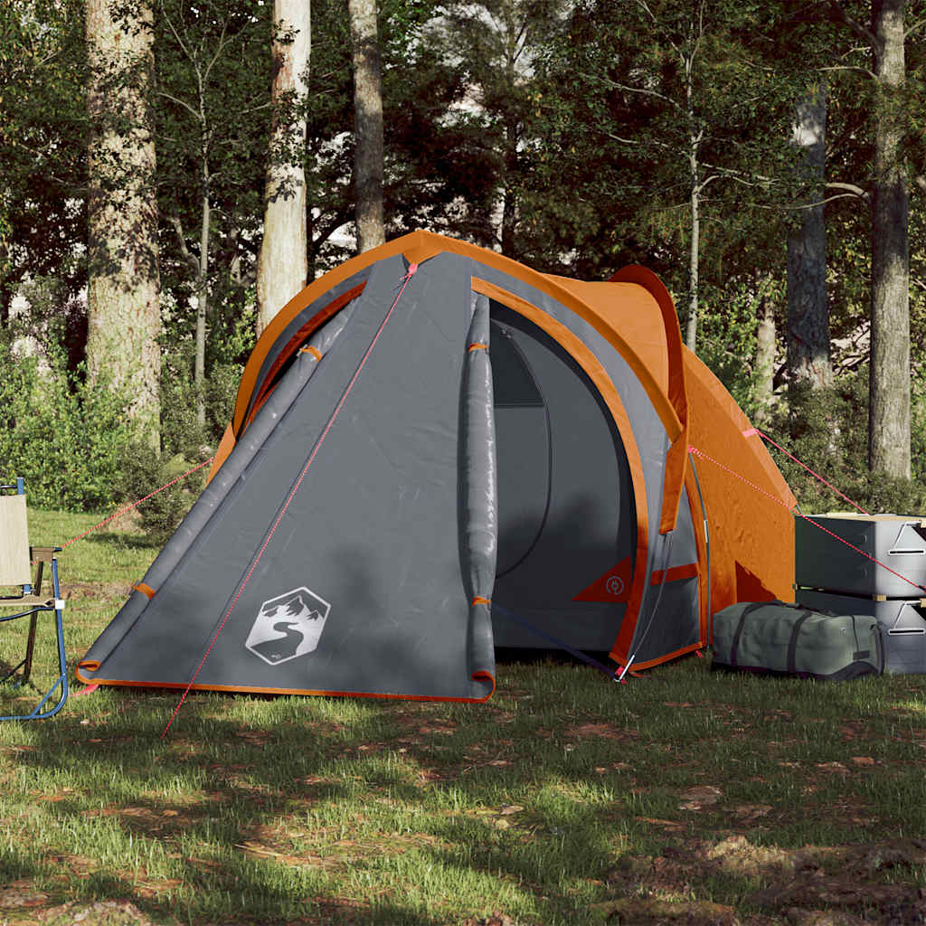 vidaXL Cort de camping pentru 2 persoane, gri/portocaliu, impermeabil