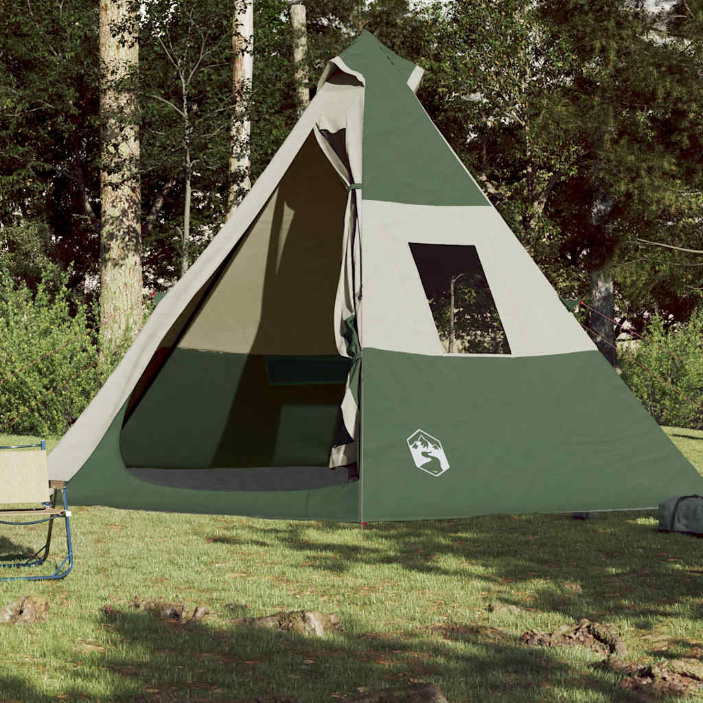 vidaXL Cort de camping tipi pentru 7 persoane, verde, impermeabil