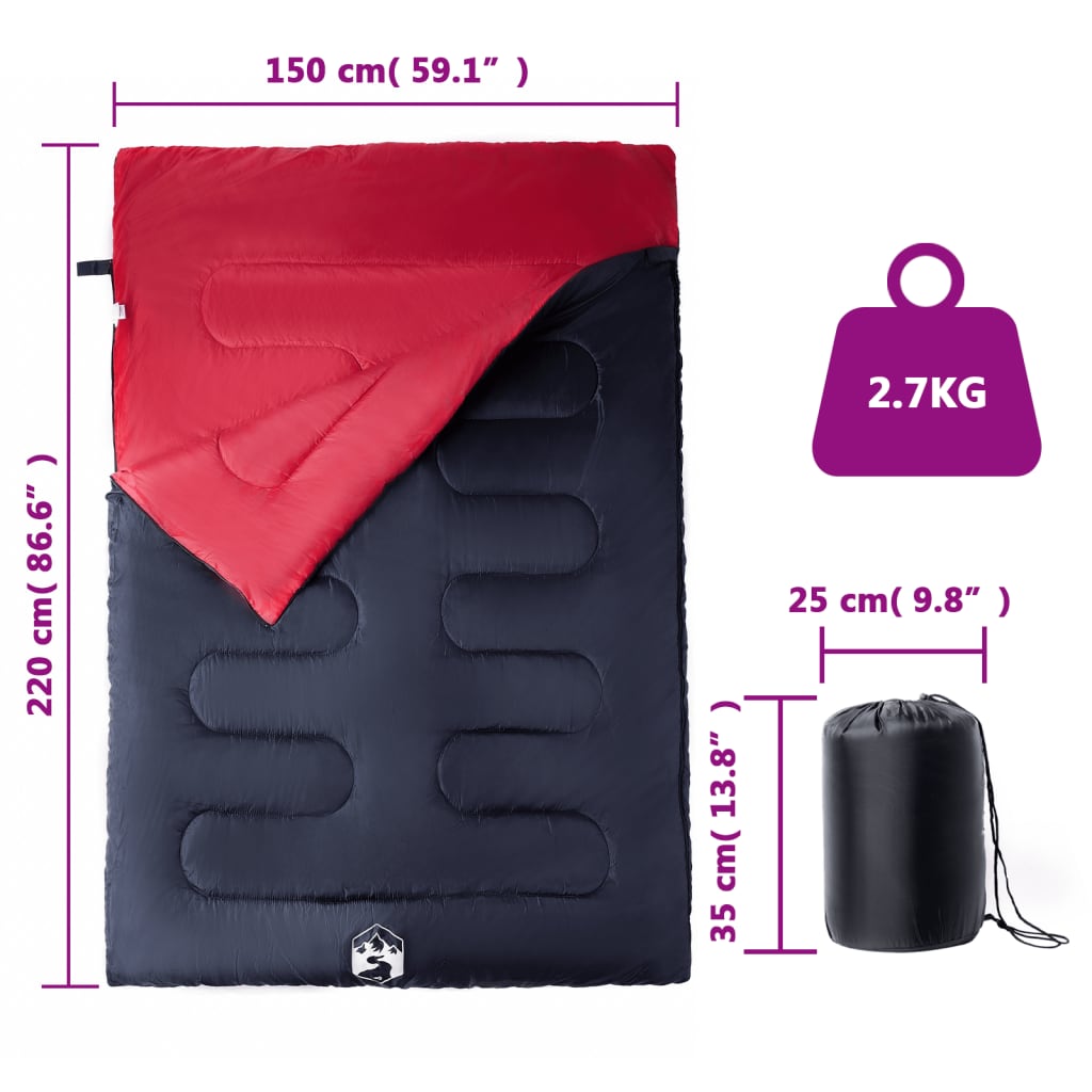 vidaXL Sac de dormit dublu cu perne de camping, adulți, 3-4 anotimpuri