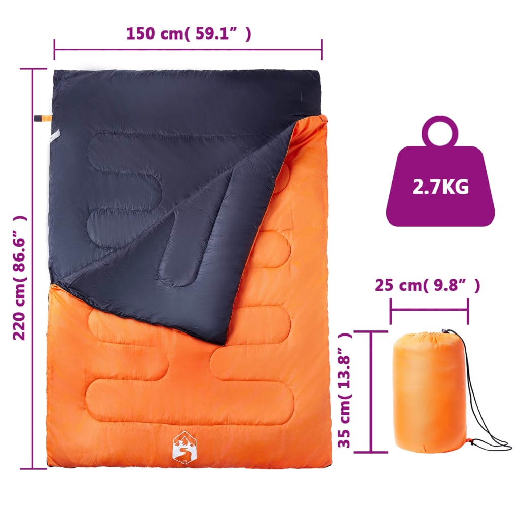 vidaXL Sac de dormit dublu cu perne de camping, adulți, 3-4 anotimpuri