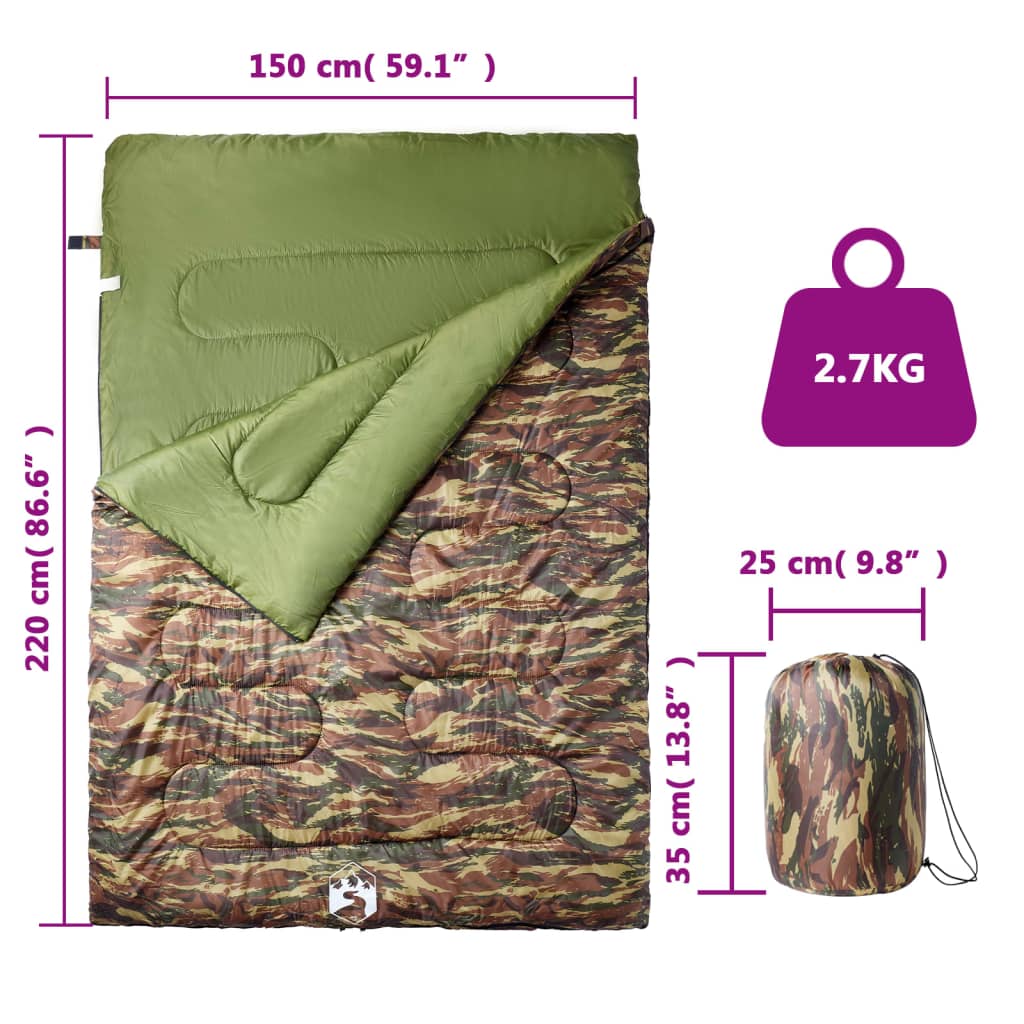 vidaXL Sac de dormit dublu cu perne de camping, adulți, 3-4 anotimpuri vidaXL Sac de dormit dublu cu perne de camping, adulți, 3-4 anotimpuri