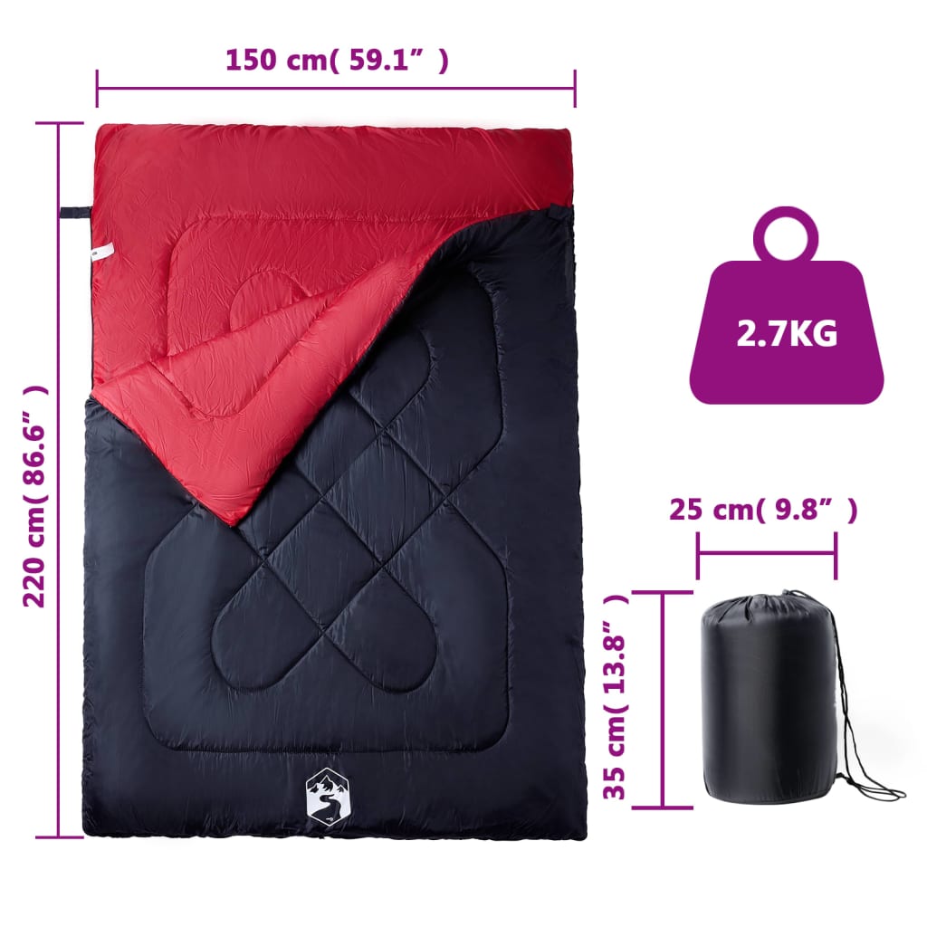 vidaXL Sac de dormit dublu cu perne de camping, adulți, 3-4 anotimpuri