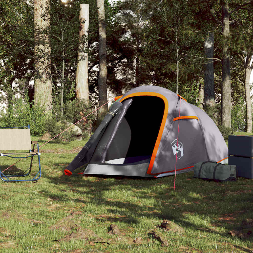 vidaXL Cort de camping tunel 2 persoane, gri/portocaliu, impermeabil vidaXL Cort de camping tunel 2 persoane, gri/portocaliu, impermeabil